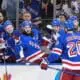 New York Rangers celebrate a goal.