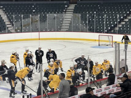 Pittsburgh Penguins practice. Mike Sullivan. Sidney Crosby
