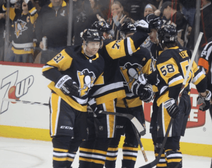 Pittsburgh Penguins Phil Kessel, Sidney Crosby, Kris Letang and Evgeni Malkin