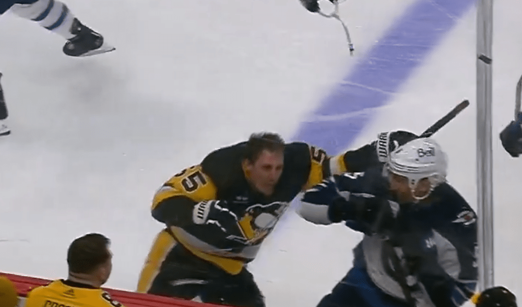 Noel Acciari after hit to head by Brenden Dillon