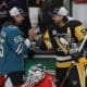 Pittsburgh Penguins trade, Erik Karlsson, NHL trade rumors. Kris Letang shakes hands with Karlsson at ASG