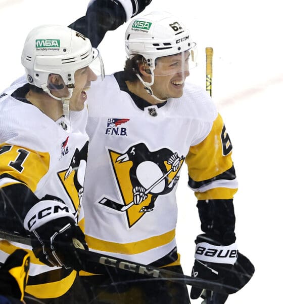 Pittsburgh Penguins, Evgeni Malkin and Rickard Rakell celebrate. Also, NHL trade talk and Capitals lose