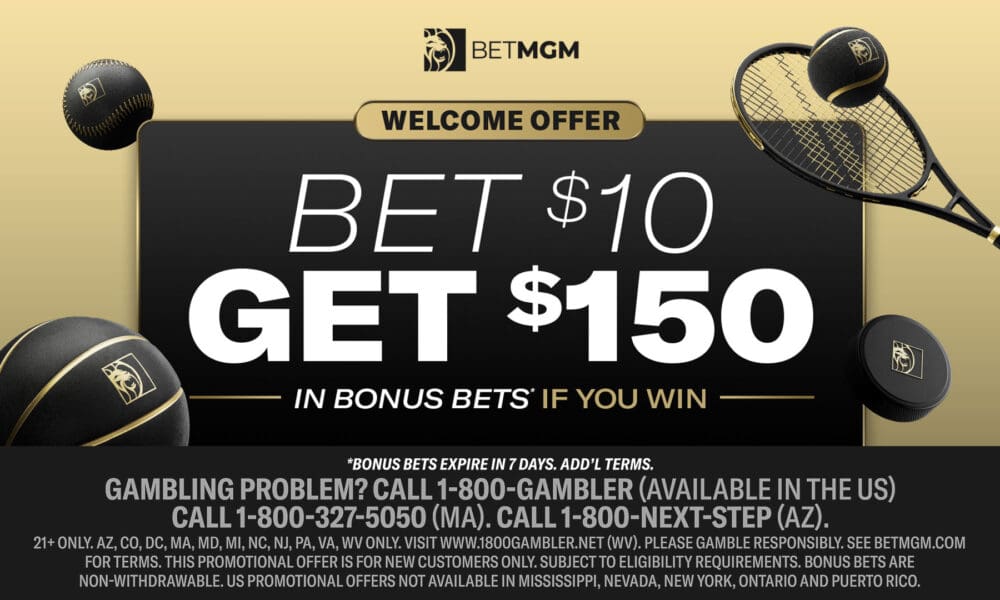 Register with the BetMGM bonus code PGHOCKEY to claim a $150 bonus or $1.6K deposit match for the NBA Playoffs, including the Warriors vs. Rockets game.