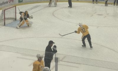 Dominik Simon wrist shot at Pittsburgh Penguins practice
