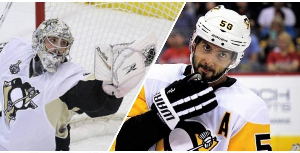 Pittsburgh Penguins Marc-Andre Fleury and Kris Letang